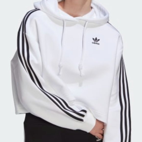 adidas Other - 🎉HP🎉Adidas white sweatshirt crop top Adicolor Classics Hoodie Black Stripe S